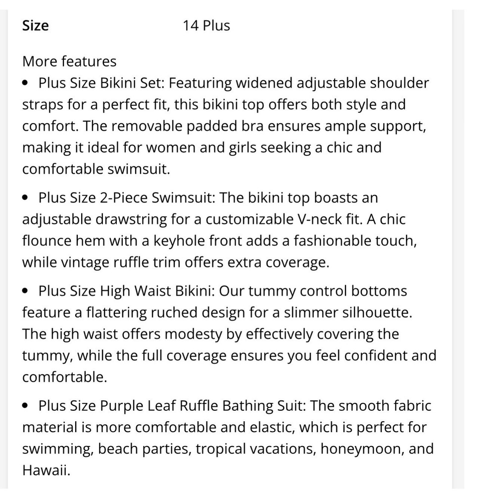 Daci Mens Plus Size Bikini Set High Waisted Ruffle Tummy Control Purple Leaf 14W - Picture 4 of 13